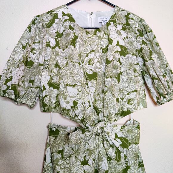 J. Crew Liberty London Cut Out Linear Green Floral Cotton Poplin Midi Dress 12 - Picture 4 of 15